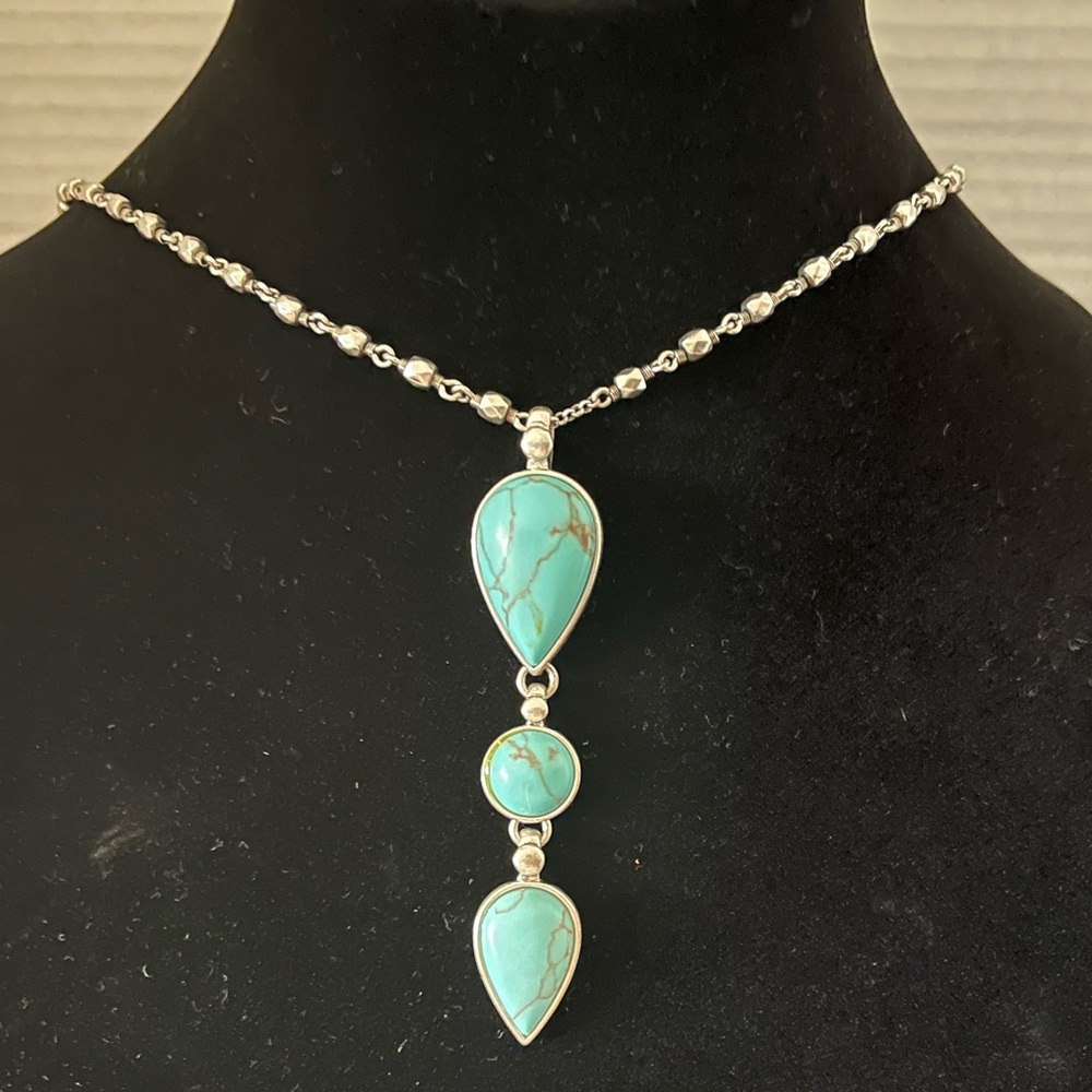 Lucy Brand Turquoise Teardrop Pendant Necklace - Silver Tone